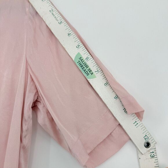 Skin Worldwide Button Front Silk Top Women's 0/XS Short Sleeve Pink Quiet Luxury - Picture 5 of 7